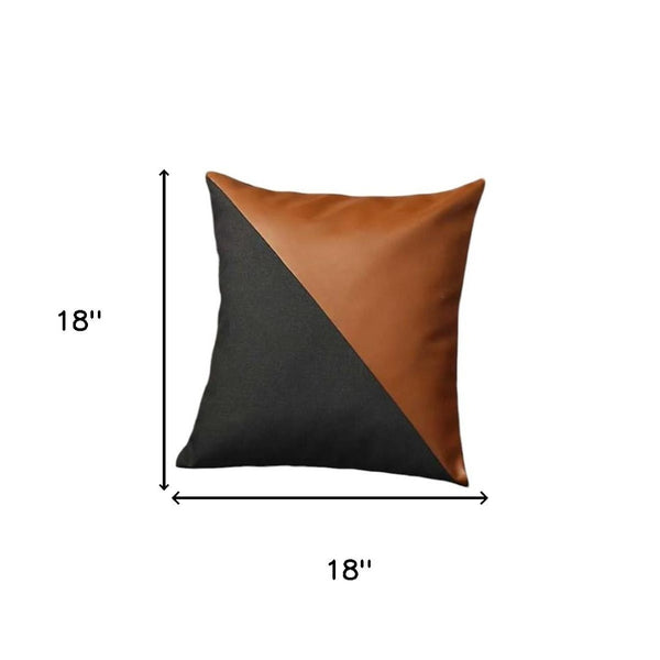 HomeRoots Set of Four 18-Inch Decorative Brown and Black Faux Leather Pillow Covers for Stylish Home Decor 392607