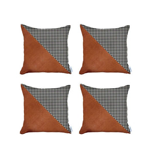 Homeroots Set Of 4 Houndstooth Brown Faux Leather Pillow Covers   392609