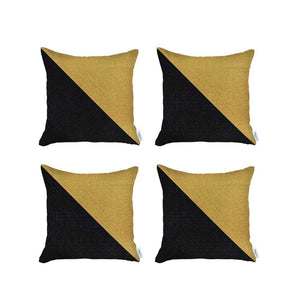 Homeroots Set Of 4 Black And Yellow Diagonal Pillow Covers   392611