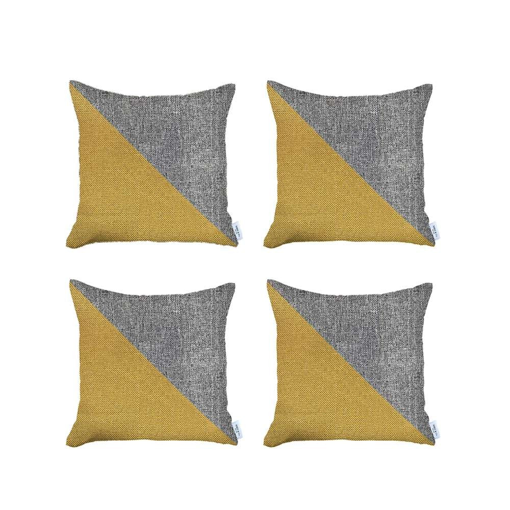 Homeroots Set Of 4 White And Yellow Diagonal Pillow Covers   392613