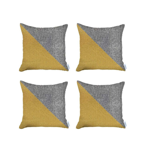 Homeroots Set Of 4 White And Yellow Diagonal Pillow Covers   392613