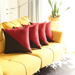 Homeroots Set Of 4 Black And Red Diagonal Pillow Covers   392615