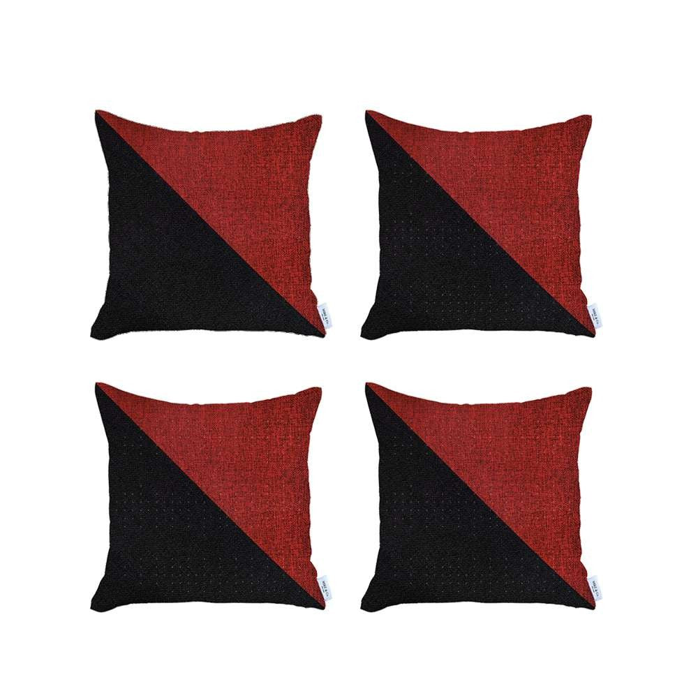 Homeroots Set Of 4 Black And Red Diagonal Pillow Covers   392615