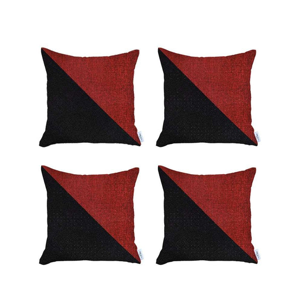 Homeroots Set Of 4 Black And Red Diagonal Pillow Covers   392615