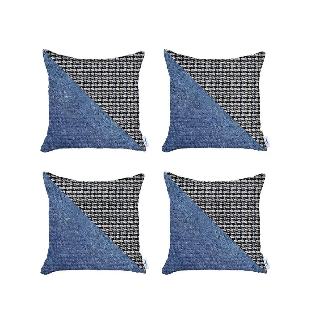 Homeroots Set Of 4 Blue Houndstooth Pillow Covers   392621