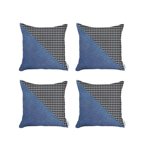 Homeroots Set Of 4 Blue Houndstooth Pillow Covers   392621