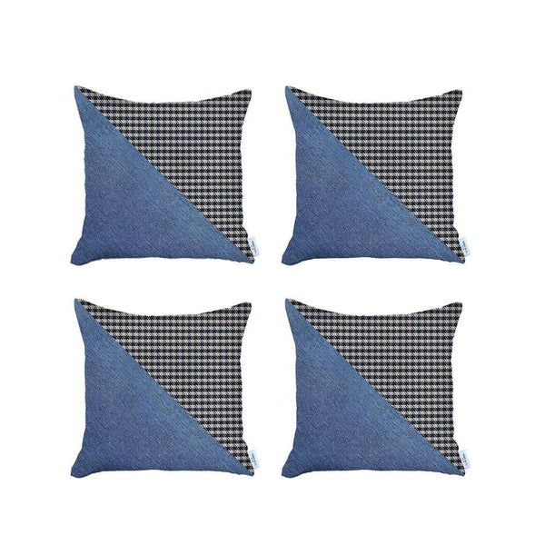 Homeroots Set Of 4 Blue Houndstooth Pillow Covers   392621