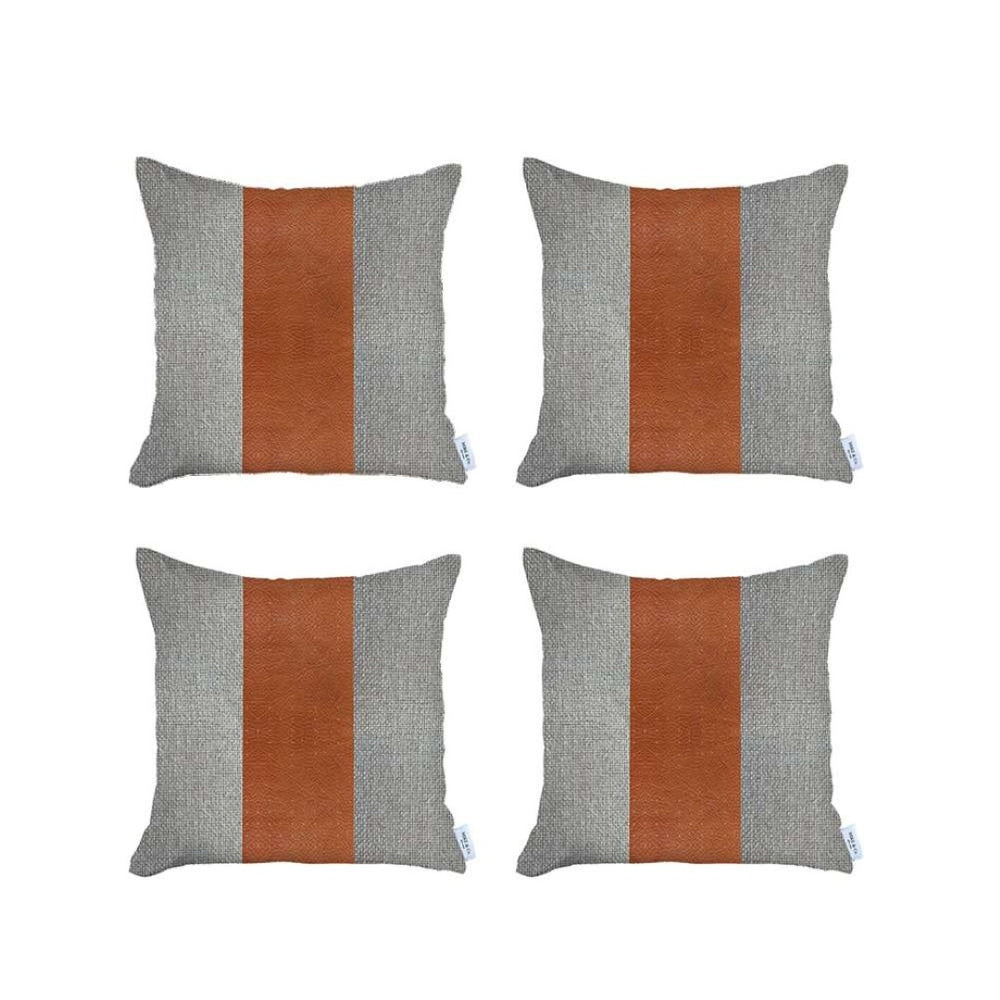 HomeRoots Set of 4 Chic White and Brown Faux Leather Pillow Covers for Modern Bohemian Home Decor Style 392622