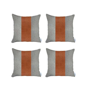 HomeRoots Set of 4 Chic White and Brown Faux Leather Pillow Covers for Modern Bohemian Home Decor Style 392622