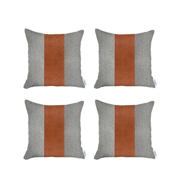 HomeRoots Set of 4 Chic White and Brown Faux Leather Pillow Covers for Modern Bohemian Home Decor Style 392622