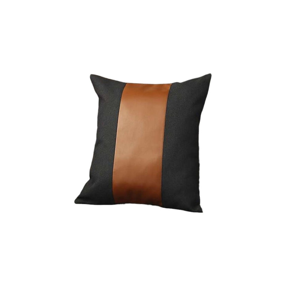 HomeRoots Set of Four 18" Brown & Black Faux Leather Pillow Covers - Stylish, Versatile, and Easy to Care For 392623