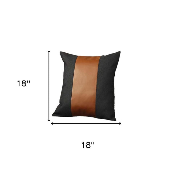 HomeRoots Set of Four 18" Brown & Black Faux Leather Pillow Covers - Stylish, Versatile, and Easy to Care For 392623