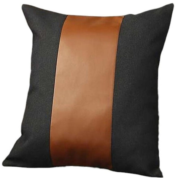 HomeRoots Set of Four 18" Brown & Black Faux Leather Pillow Covers - Stylish, Versatile, and Easy to Care For 392623