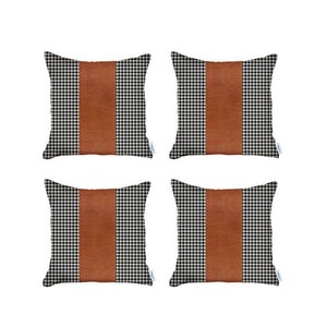 Homeroots Set Of 4 Black Checkered Faux Leather Pillow Covers   392624