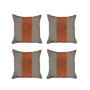 Homeroots Set Of 4 Brown Checkered Faux Leather Pillow Covers   392625