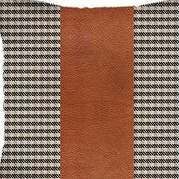 Homeroots Set Of 4 Brown Checkered Faux Leather Pillow Covers   392625