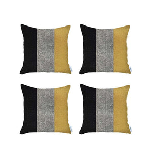 Homeroots Set Of 4 Modern Yellow Striped Pillow Covers   392626