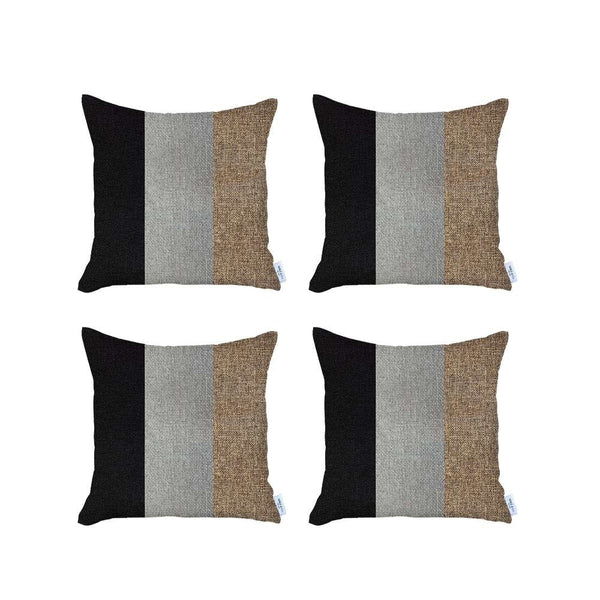 Homeroots Set Of 4 Modern Brown Striped Pillow Covers   392627