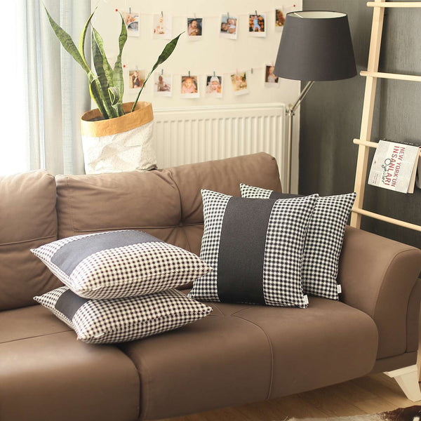 Homeroots Set Of 4 Black Houndstooth Pillow Covers   392643