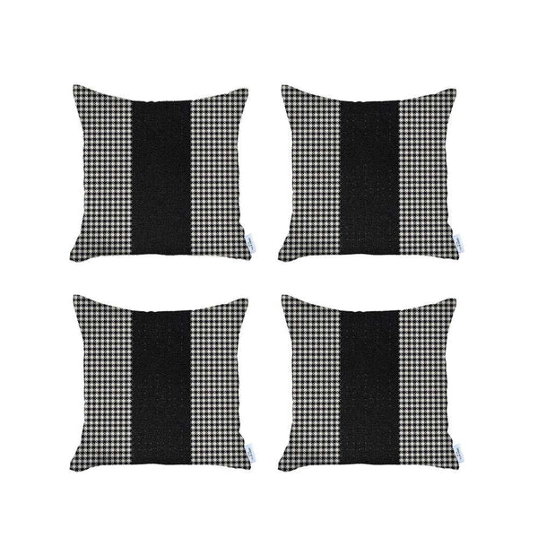 Homeroots Set Of 4 Black Houndstooth Pillow Covers   392643