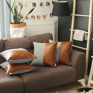 Homeroots Set Of 4 Brown Faux Leather Pillow Covers   392647