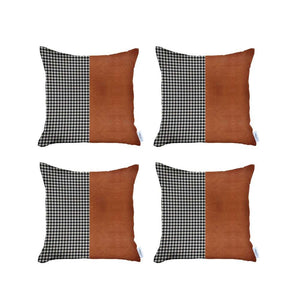Homeroots Set Of 4 Brown Faux Leather Pillow Covers   392647