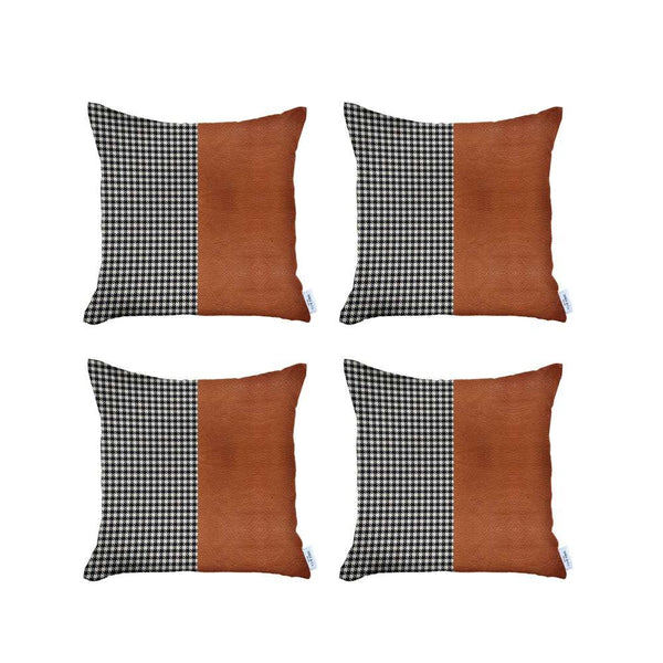 Homeroots Set Of 4 Brown Faux Leather Pillow Covers   392647