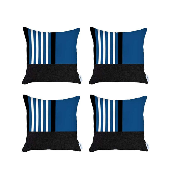 Homeroots Set Of 4 Blue And Black Printed Pillow Covers   392651