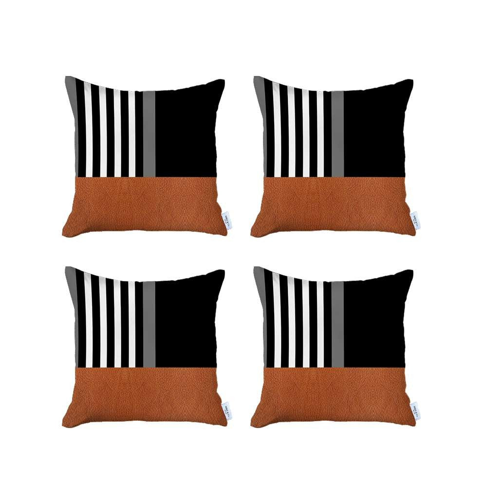 Homeroots Set Of 4 Brown And Black Printed Pillow Covers   392652