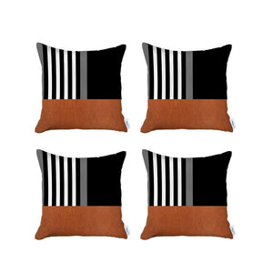 Homeroots Set Of 4 Brown And Black Printed Pillow Covers   392652