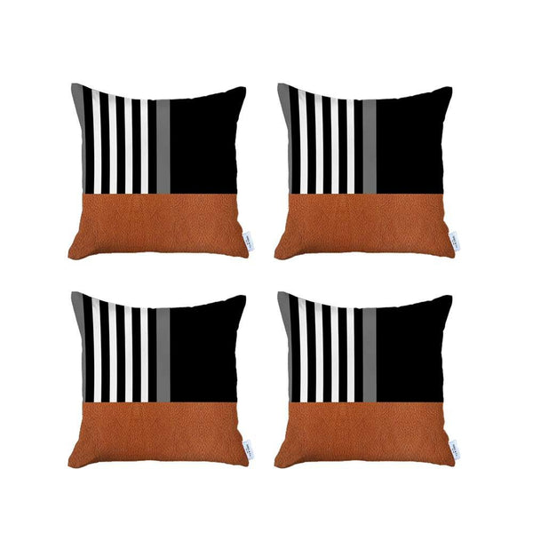 Homeroots Set Of 4 Brown And Black Printed Pillow Covers   392652