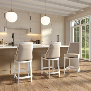 English Elm Swivel Counter Height Barstool Tall Back Faux Leather Seat Modern Kitchen Island Chair B2751P436458