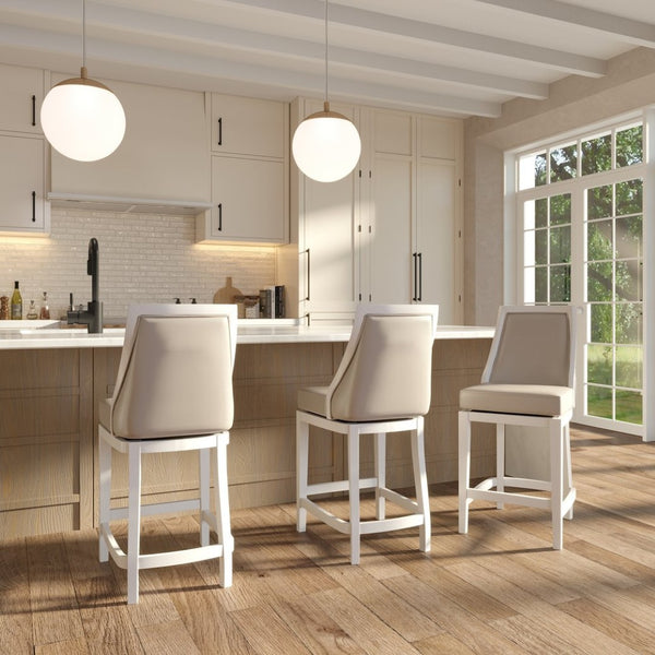English Elm Swivel Counter Height Barstool Tall Back Faux Leather Seat Modern Kitchen Island Chair B2751P436458