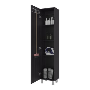 English Elm Vintro Tall Single Door Storage Cabinet with Metal Legs and Four Interior Shelves Black B070P487580