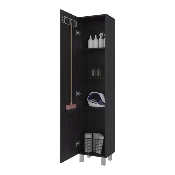 English Elm Vintro Tall Single Door Storage Cabinet with Metal Legs and Four Interior Shelves Black B070P487580