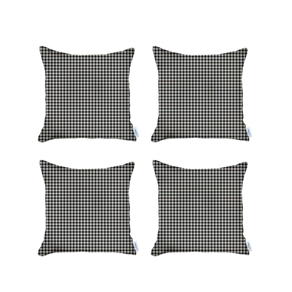 Homeroots Set Of 4 Black Houndstooth Pillow Covers   392663