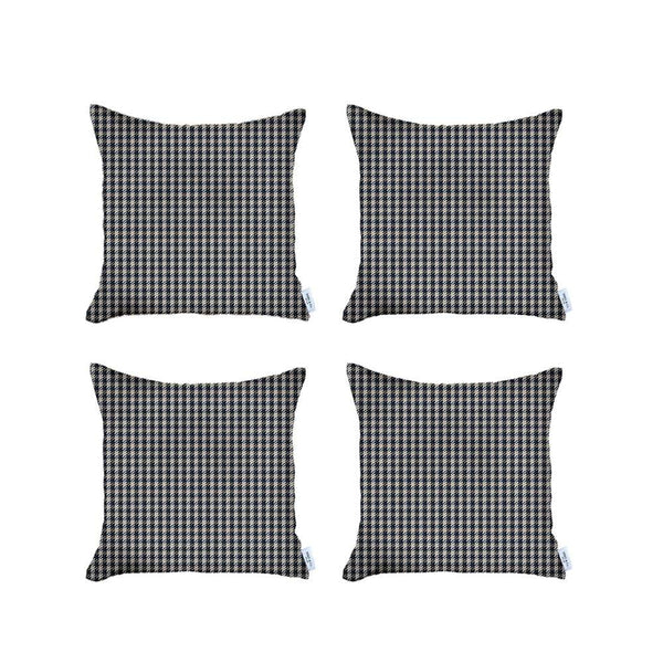 Homeroots Set Of 4 Blue Houndstooth Pillow Covers   392664