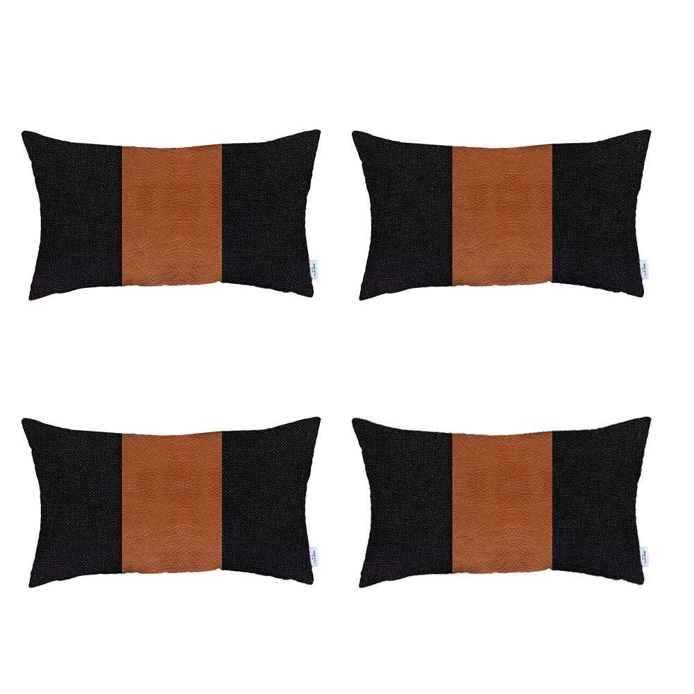Homeroots Set Of 4 Black Faux Leather Lumbar Pillow Covers   392666