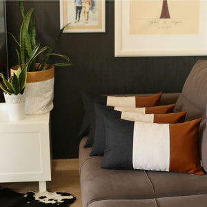 Homeroots Set Of 4 Brown Faux Leather Lumbar Pillow Covers   392668