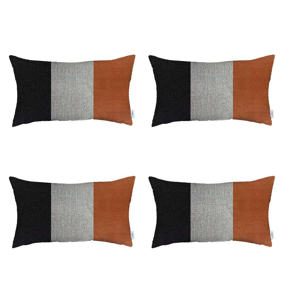 Homeroots Set Of 4 Brown Faux Leather Lumbar Pillow Covers   392668