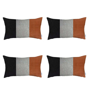 Homeroots Set Of 4 Brown Faux Leather Lumbar Pillow Covers   392668