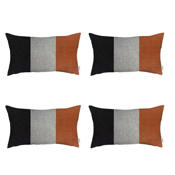 Homeroots Set Of 4 Brown Faux Leather Lumbar Pillow Covers   392668