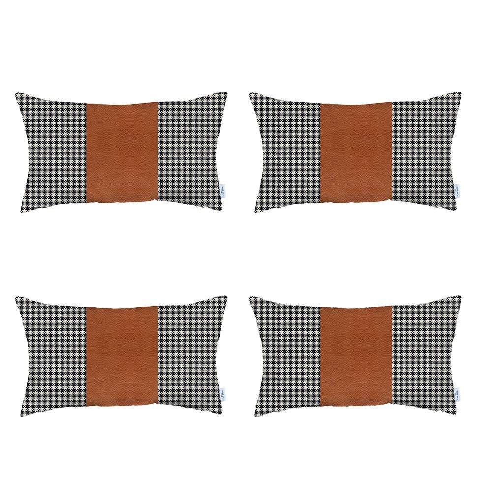 Homeroots Set Of 4 Brown Houndstooth Lumbar Pillow Covers   392669