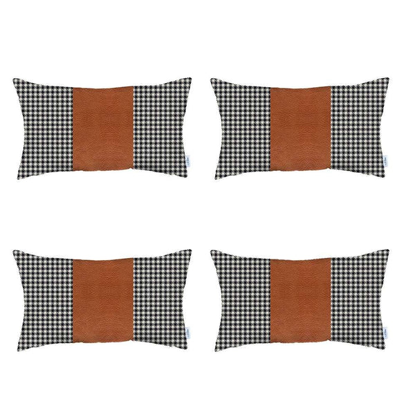 Homeroots Set Of 4 Brown Houndstooth Lumbar Pillow Covers   392669