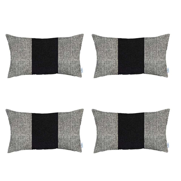 Homeroots Set Of 4 Ivory And Black Lumbar Pillow Covers   392681