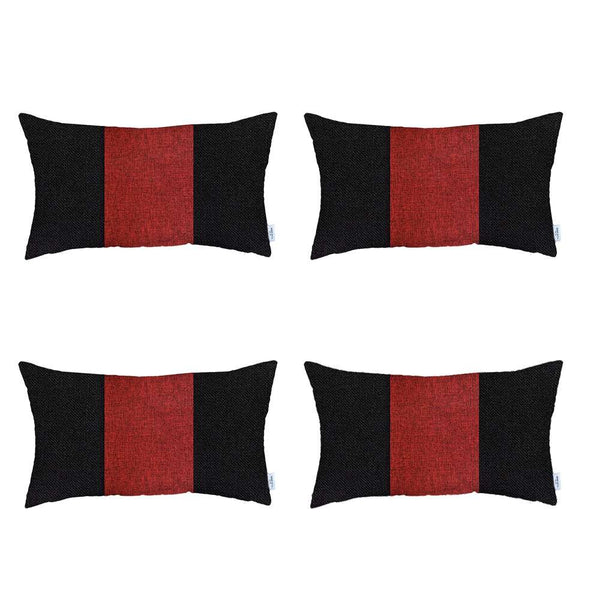 Homeroots Set Of 4 Black And Red Lumbar Pillow Covers   392684