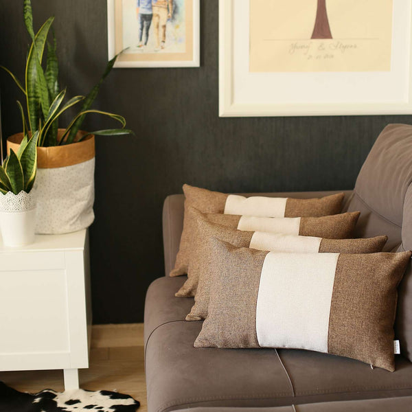 Homeroots Set Of 4 Brown And White Lumbar Pillow Covers   392686