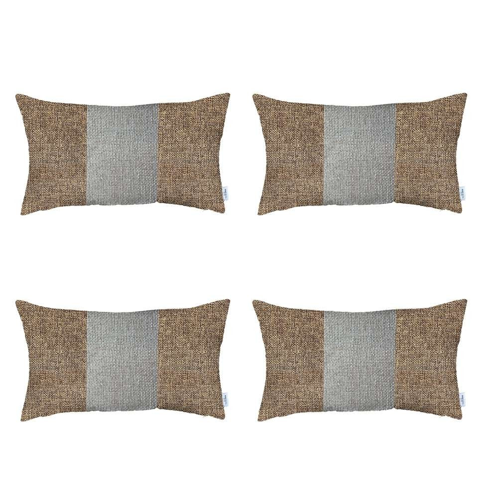 Homeroots Set Of 4 Brown And White Lumbar Pillow Covers   392686