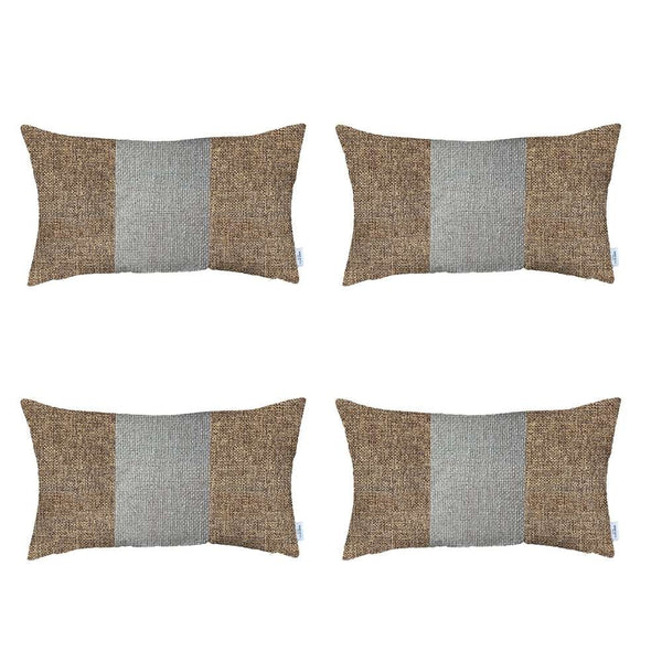 Homeroots Set Of 4 Brown And White Lumbar Pillow Covers   392686