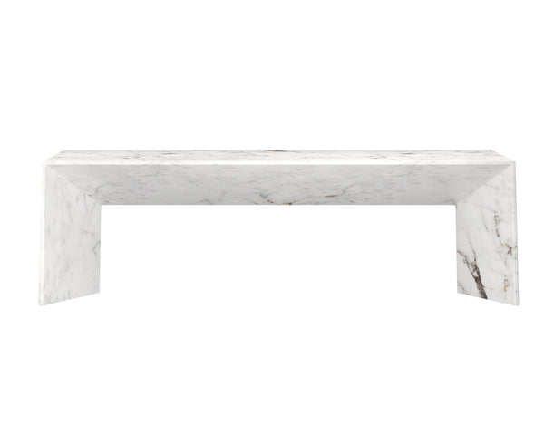 Sunpan Nomad Bench - Elegant Concrete Design with Unique Textures for Indoor and Outdoor Spaces, 55.75"W Marble Look / White